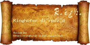 Ringhofer Árpád névjegykártya